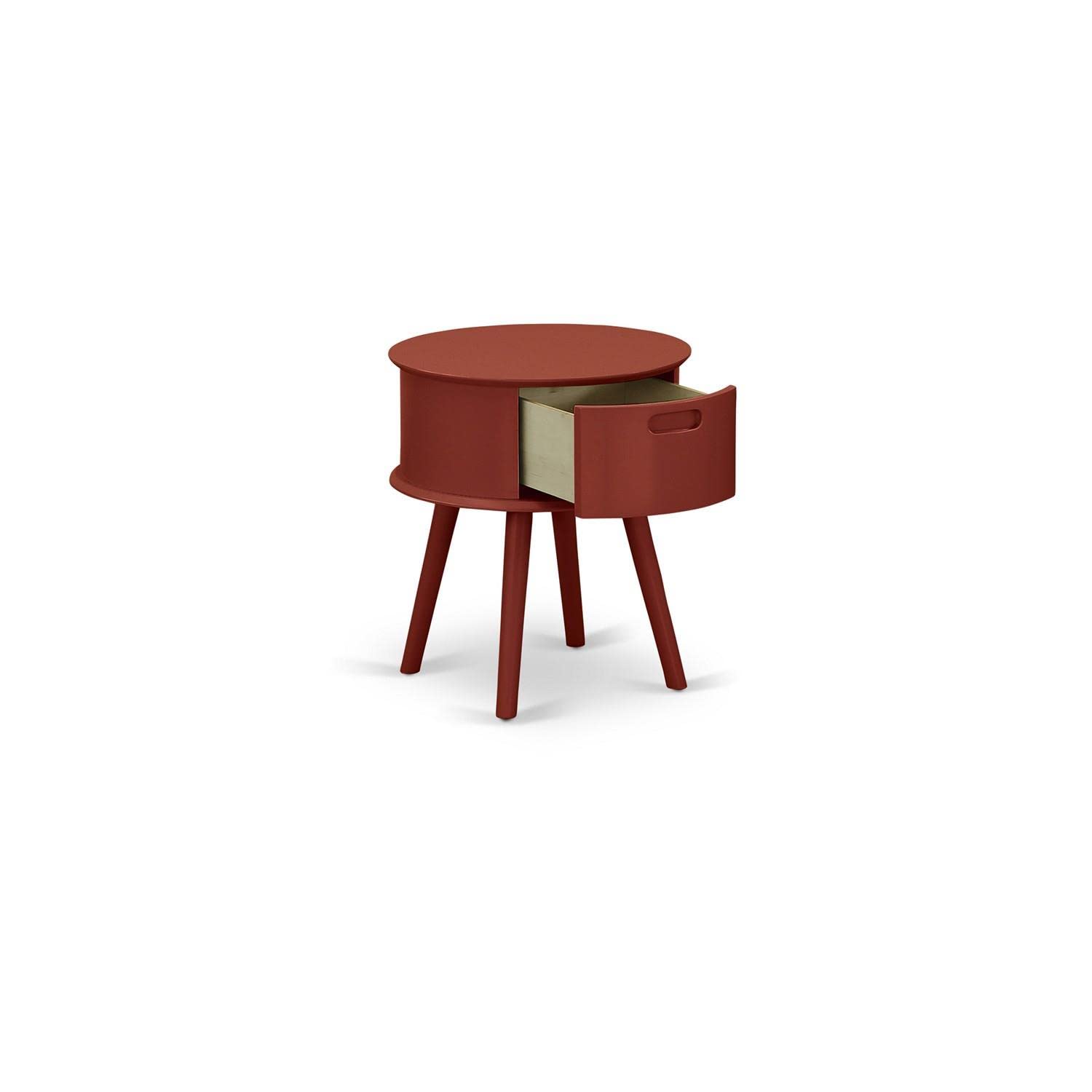 East West Furniture Gone13 One Piece Wonderful Gordon Round Table Night Stand With Drawer, 1-Pack, Burgundy Finish